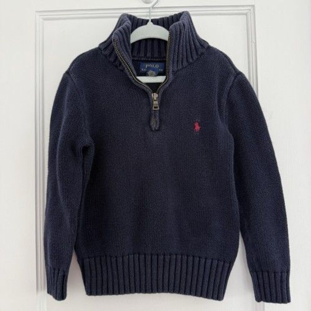 Polo Ralph Lauren Boys Navy 1/4 Zip Knit Sweater 4/4T Cotton